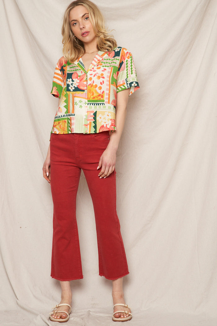 Cerise Tropical Print Blouse