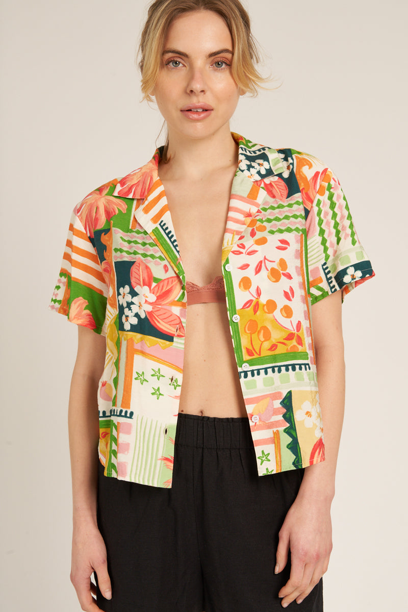 Cerise Tropical Print Blouse