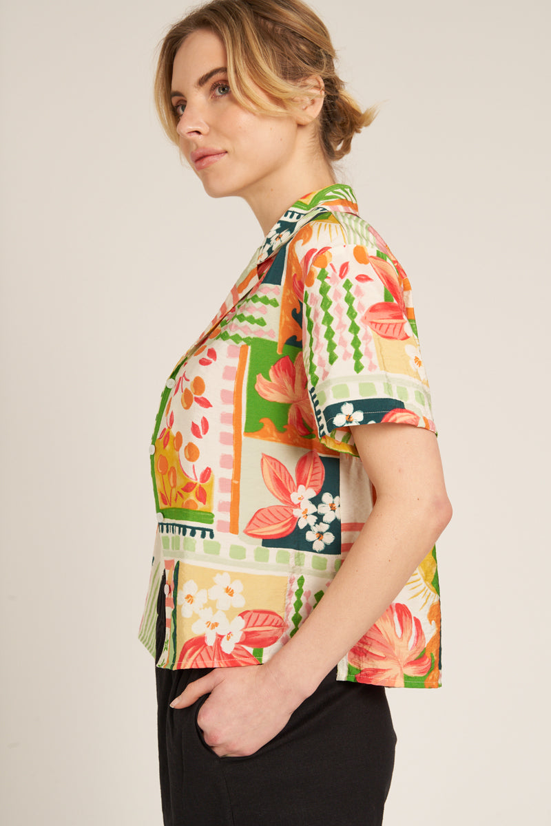 Cerise Tropical Print Blouse