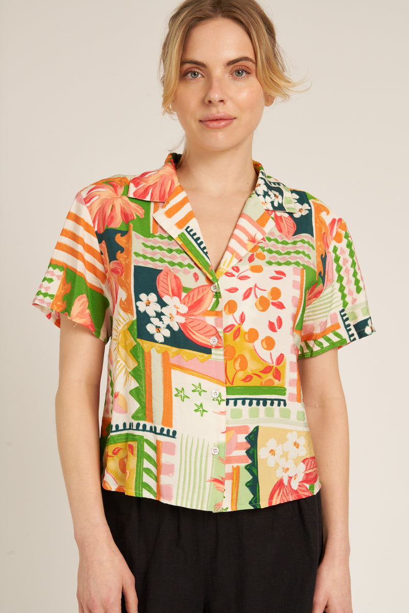 Cerise Tropical Print Blouse