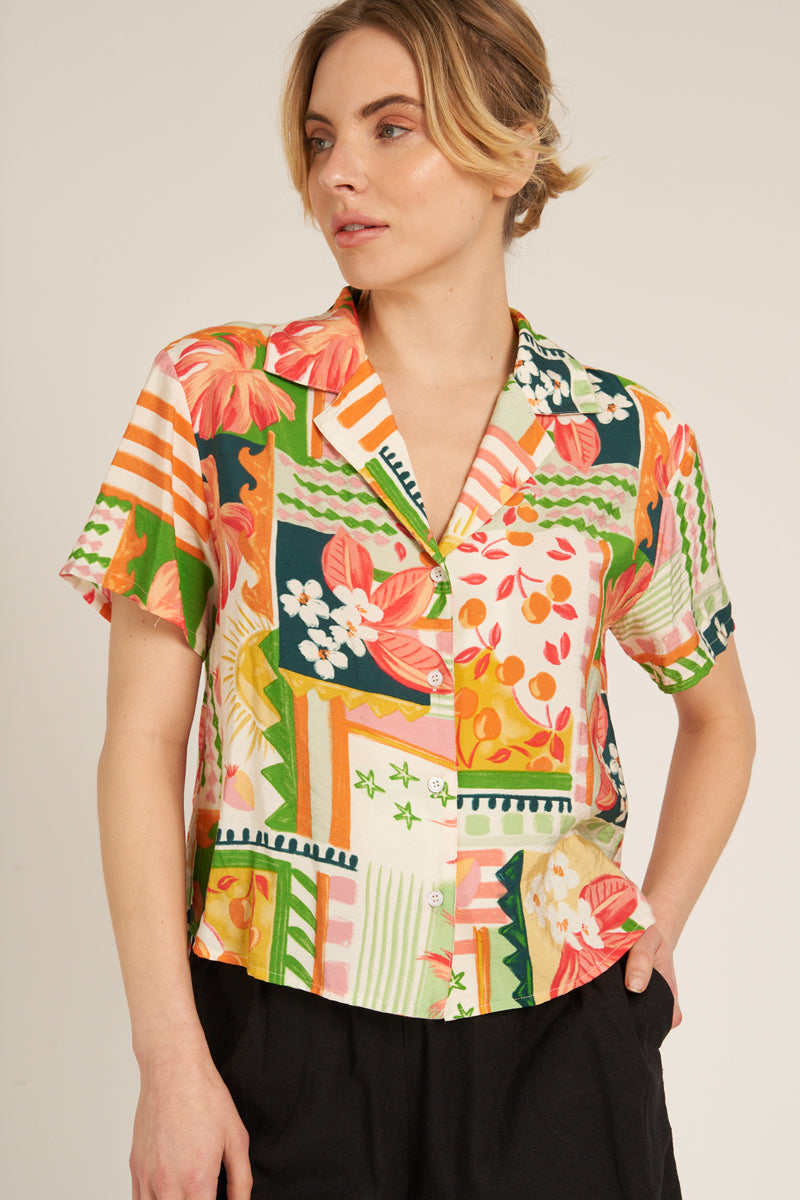 Cerise Tropical Print Blouse