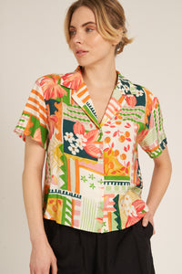 Cerise Tropical Print Blouse