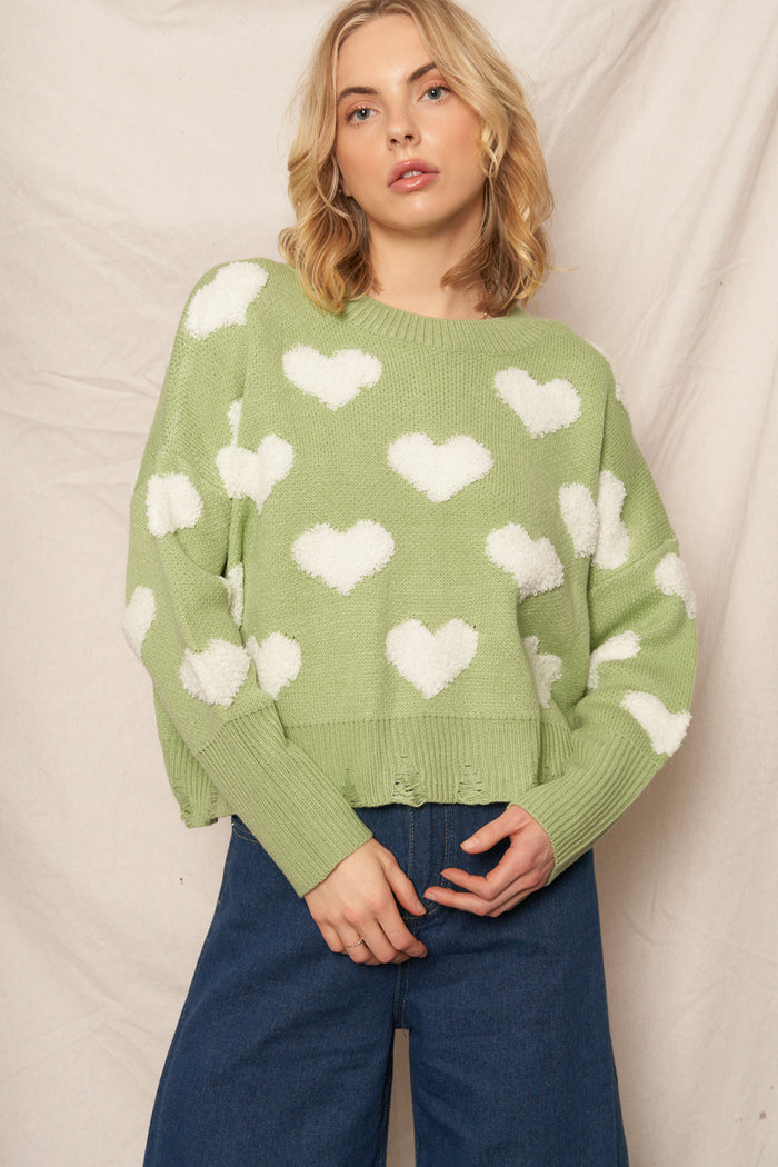 Natalie Distressed Heart Sweater