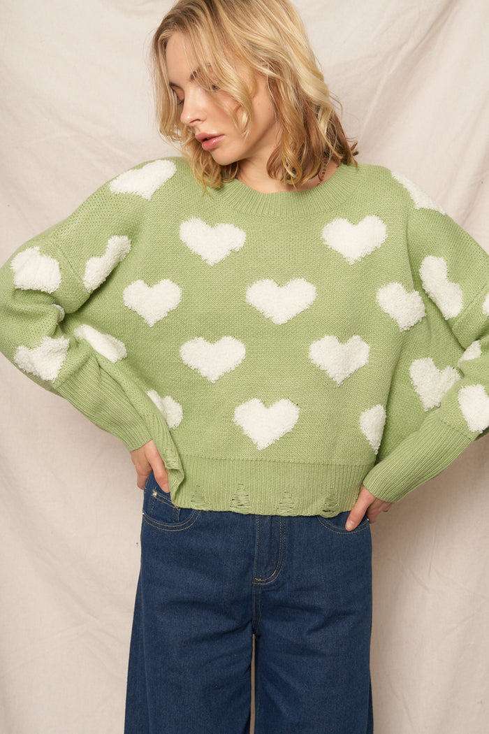 Natalie Distressed Heart Sweater