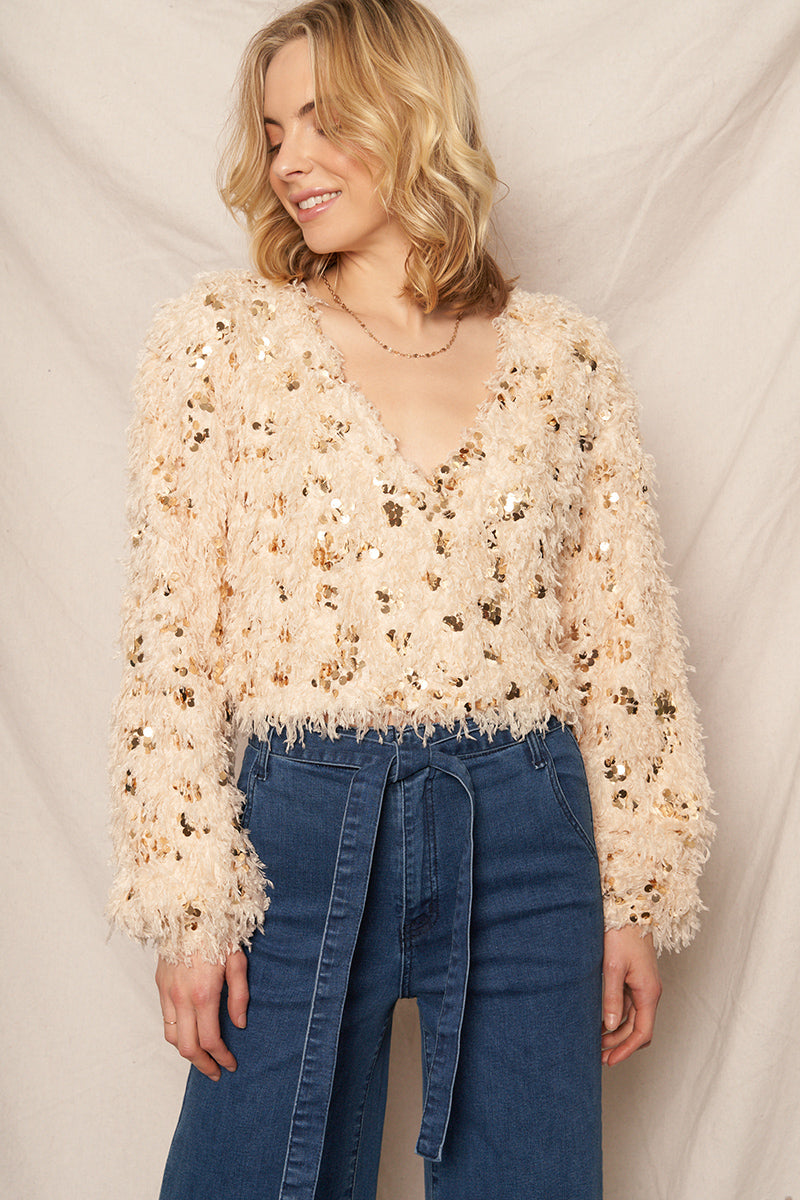 Evita Feathery Sequin Top