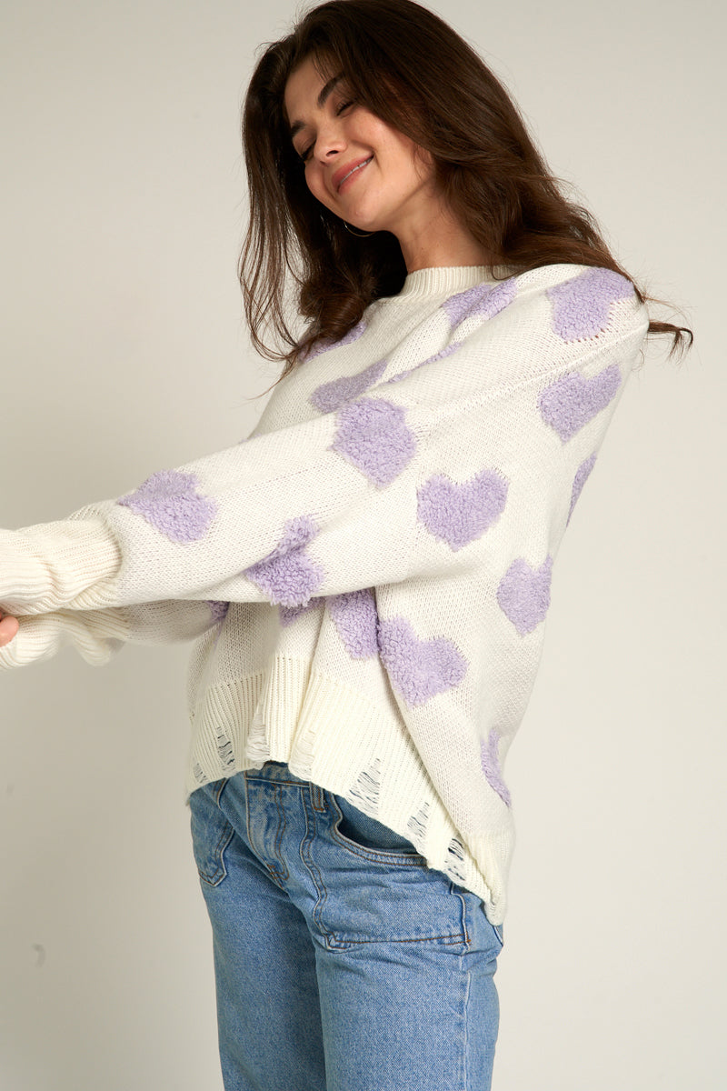 Natalie Distressed Heart Sweater