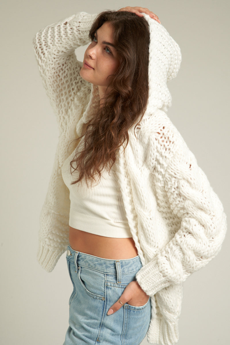 Teddy Knit Cardigan with Hood