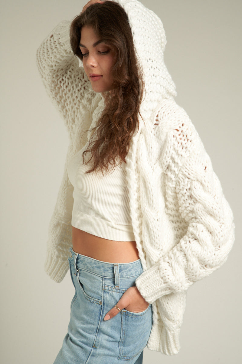 Teddy Knit Cardigan with Hood