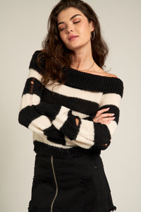 Lilith Distressed Off Shoulder Sweater