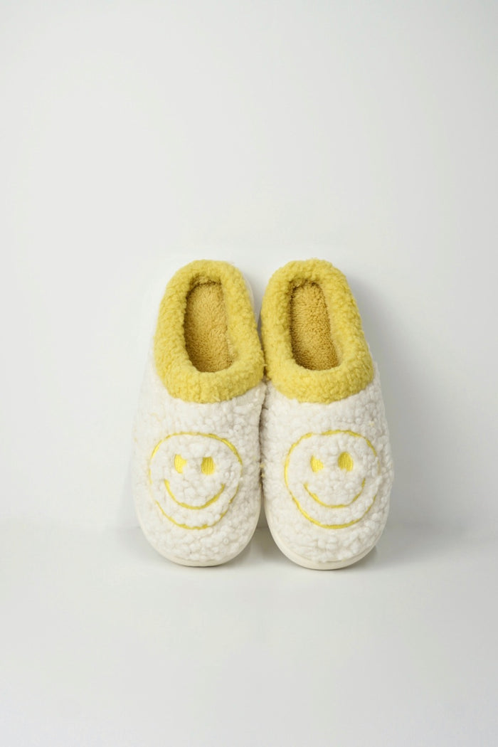 Fuzzy Sherpa Smiley Slippers