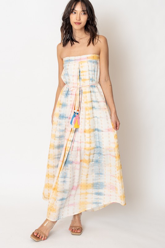 Rainbow Tie-Dye Tube Maxi Dress