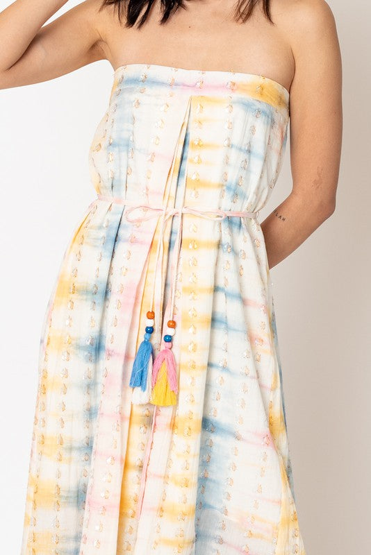 Rainbow Tie-Dye Tube Maxi Dress