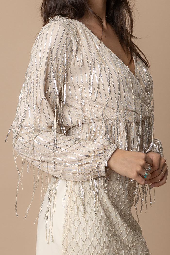 Ricky Sequin Fringed Sleeve Top